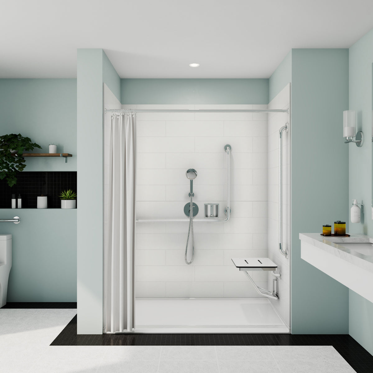 Maax Acolyte 6238 - NBC Alberta Compliant Alcove Five-Piece Shower with Fire-resistant Linear Drain in Chrome and Right Soap Dish - image 46