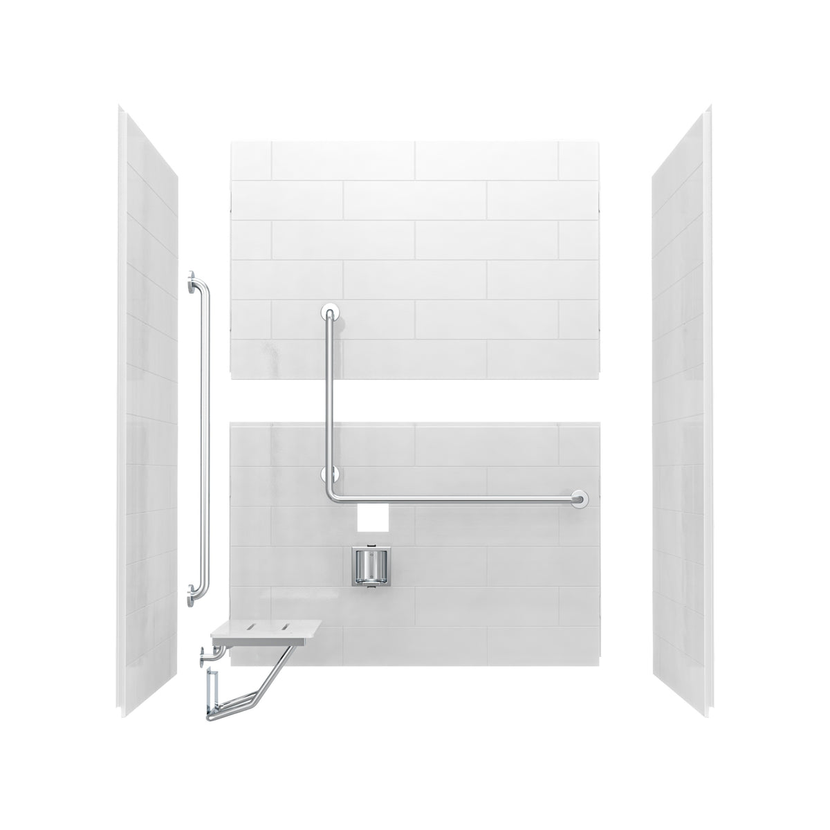 Maax Acolyte 6238 - NBC Compliant AcrylX Direct-to-stud Four-piece Alcove Shower Wall Kit with Right Soap Dish - image 7