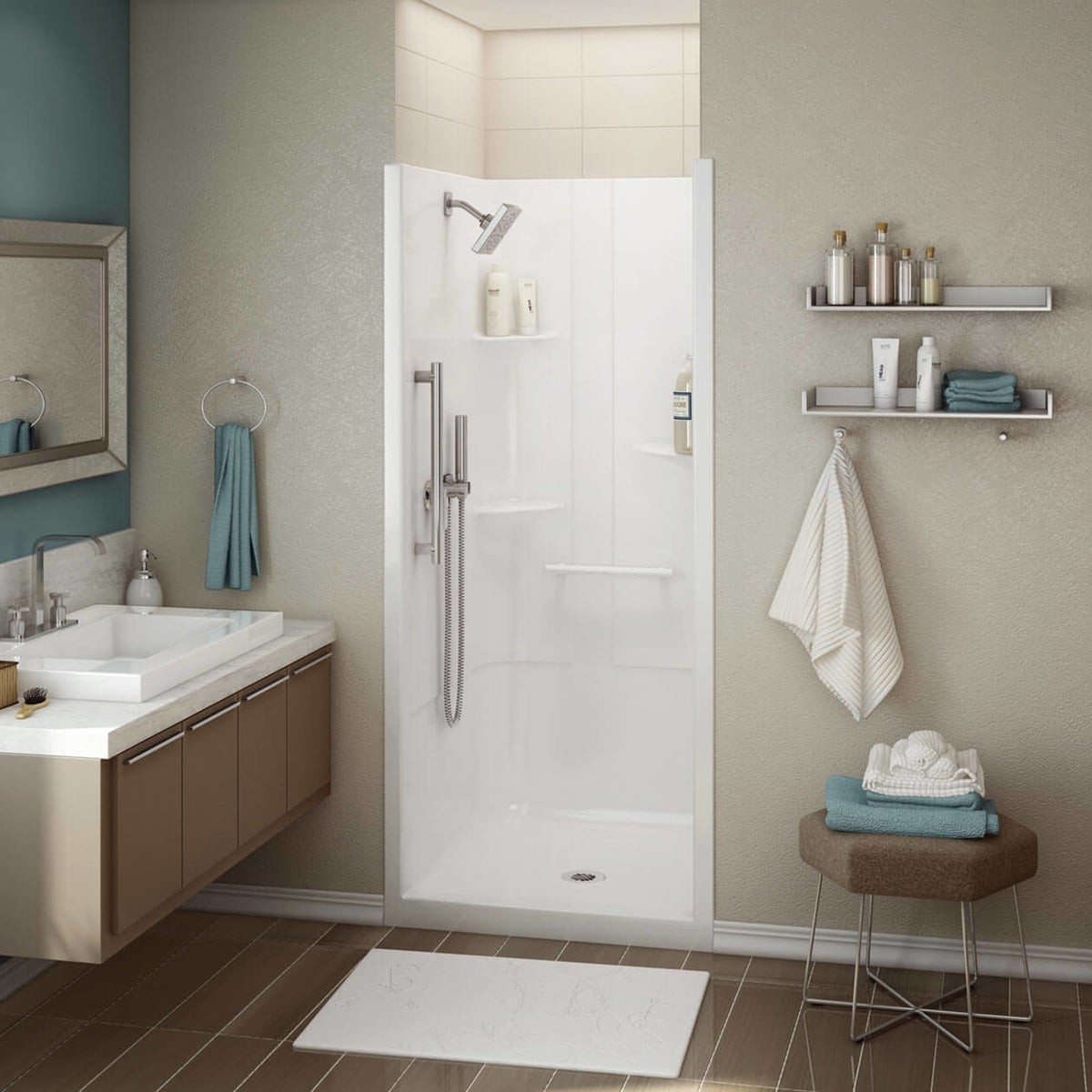 Maax Allia SH-3636 Acrylic Alcove Center Drain No Seat One-Piece Shower in White - image 2