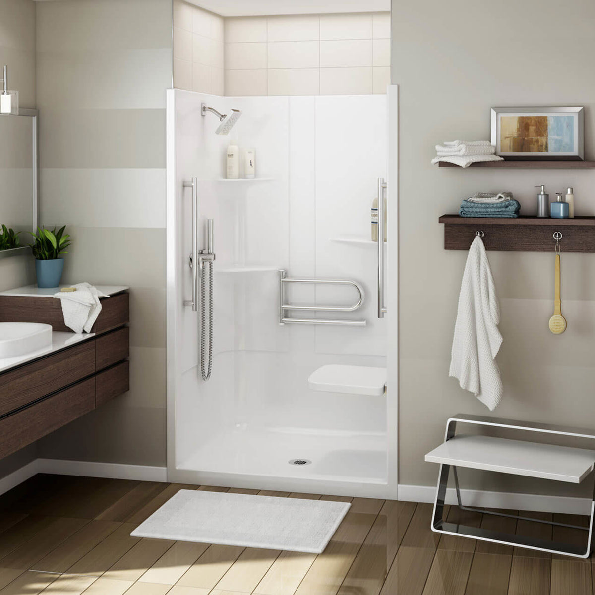 Maax Allia SH-4834 Acrylic Alcove Center Drain Right Molded Seat One-Piece Shower in White - image 5