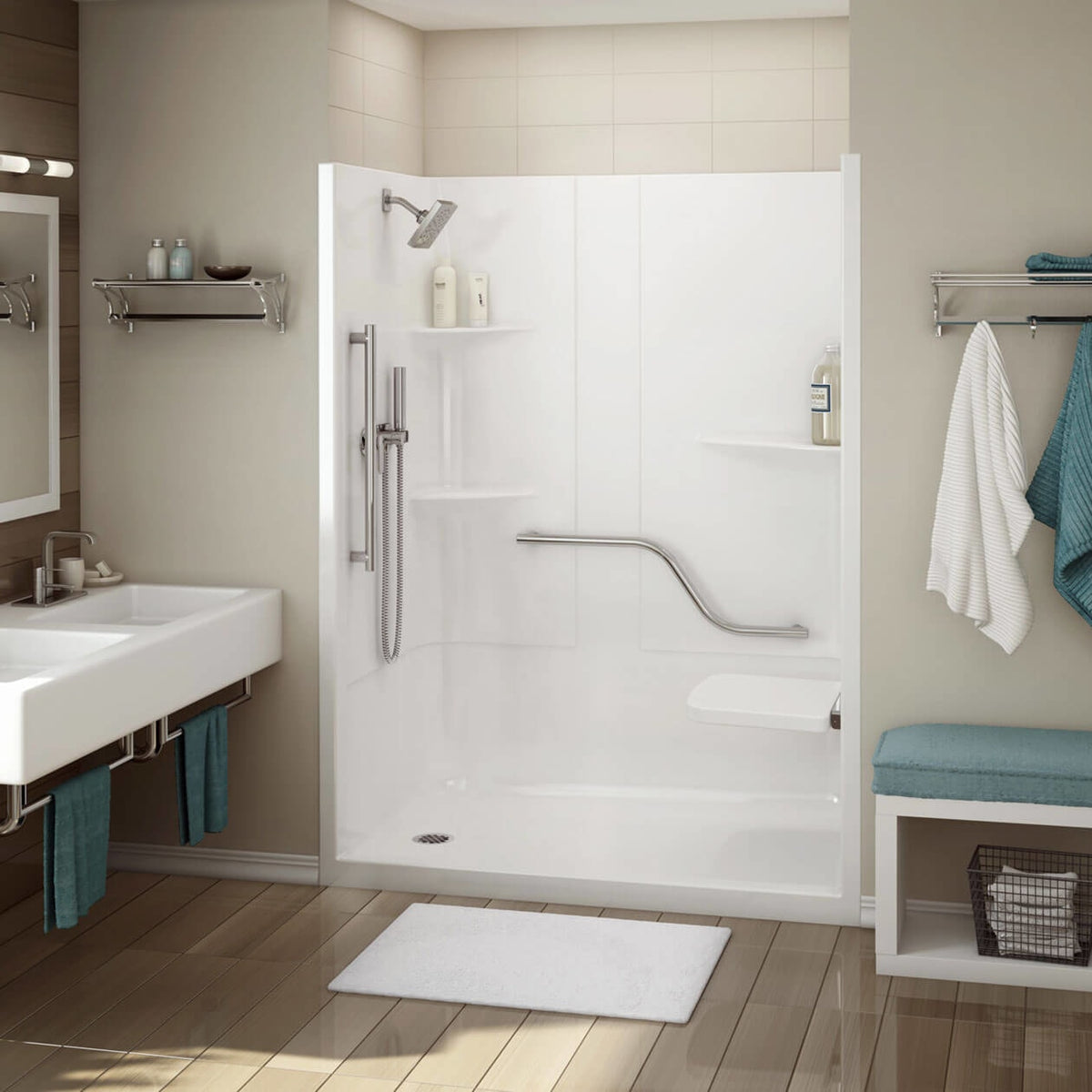 Maax Allia SH-6034 Acrylic Alcove Left Molded Seat One-Piece Shower in White - image 4