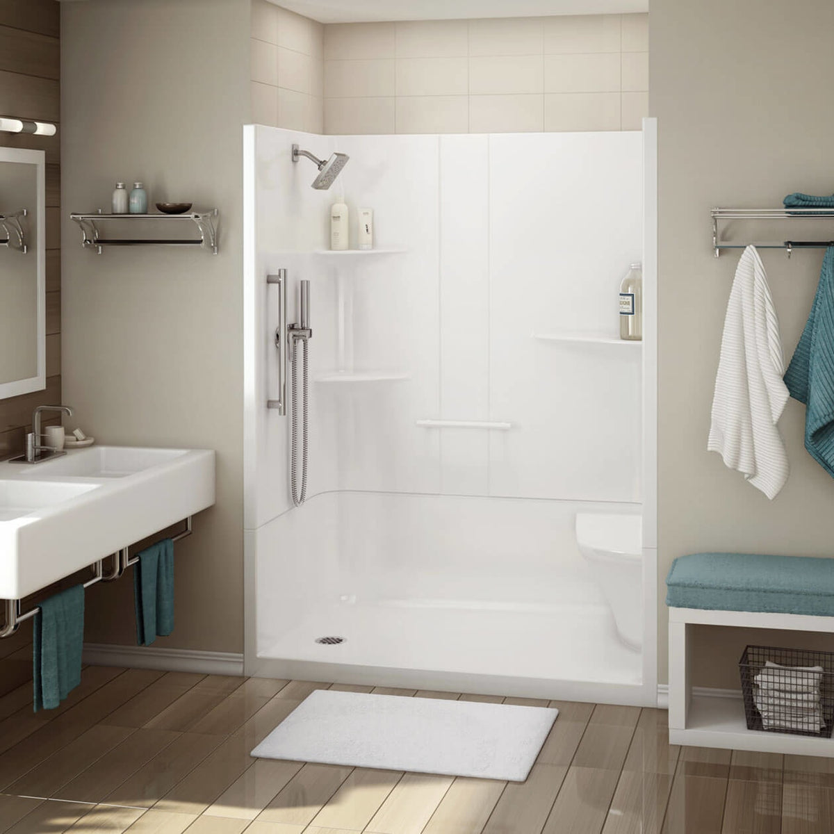 Maax Allia SH-6034 Acrylic Alcove Right Molded Seat Two-Piece Shower in White