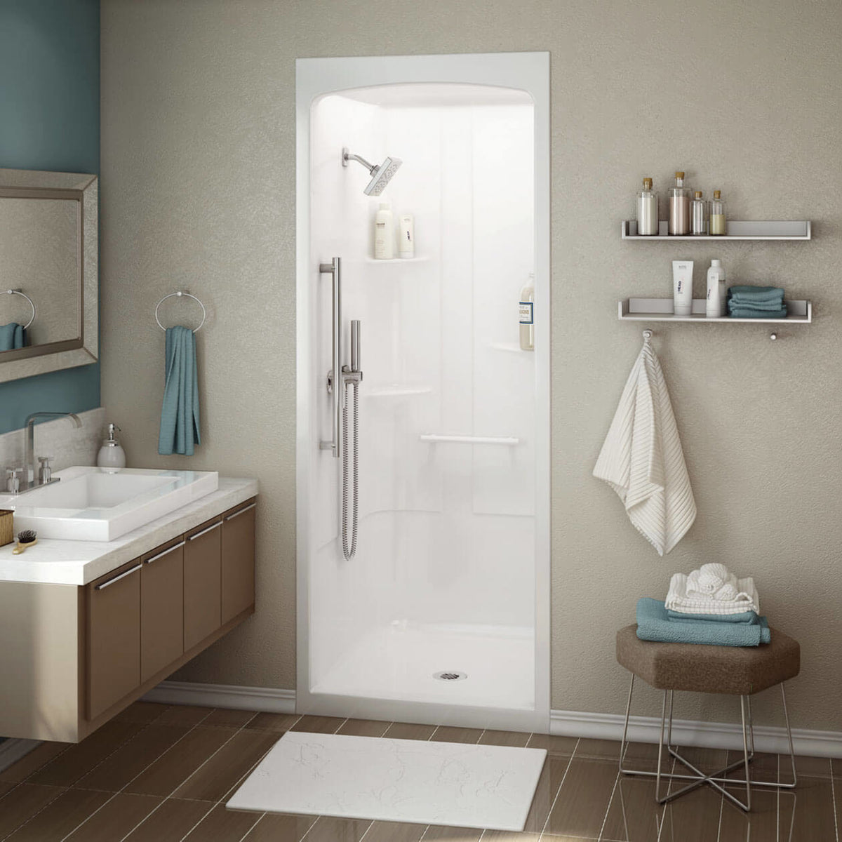 Maax Allia SHR-3636 Acrylic Alcove Center Drain No Seat One-Piece Shower in White - image 3