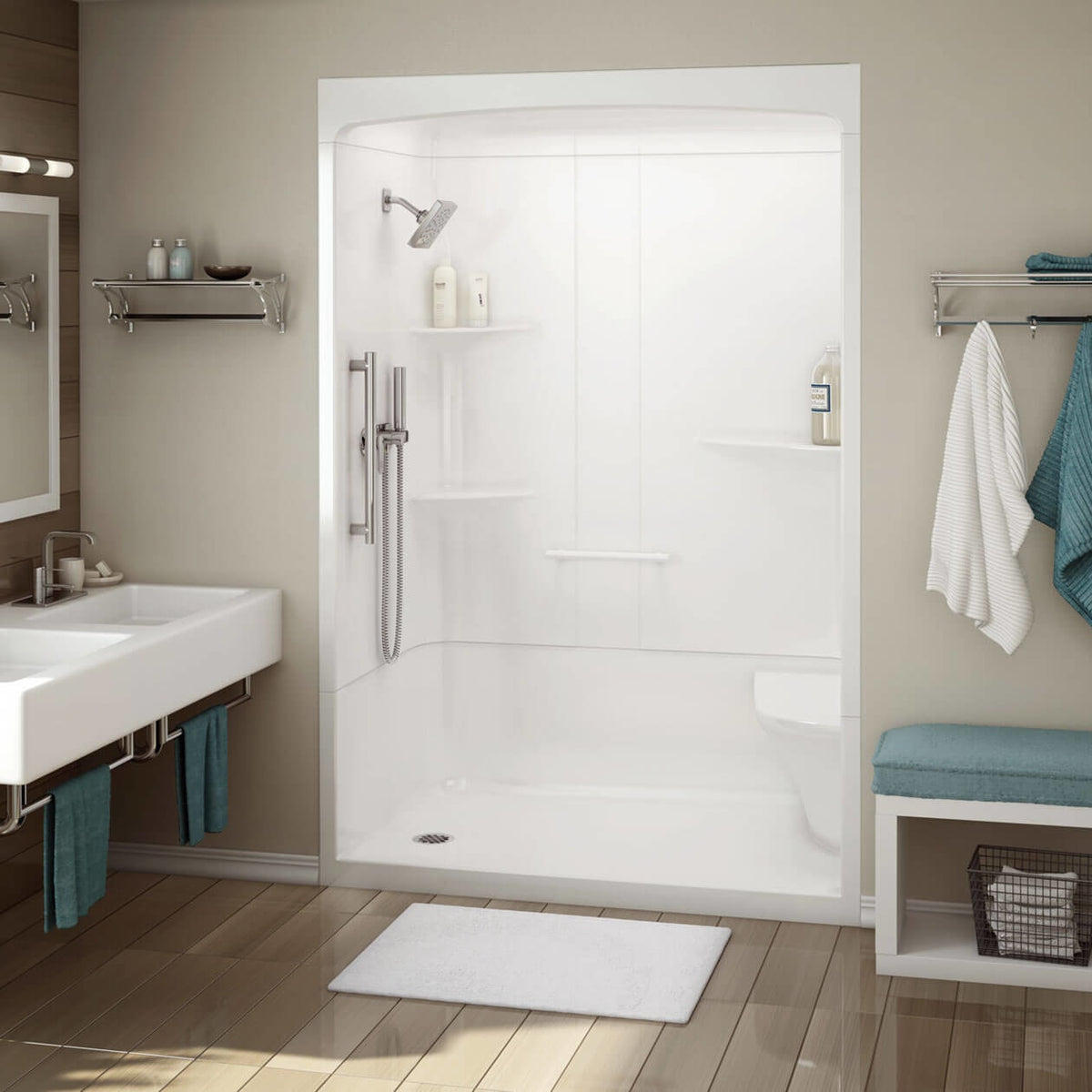Maax Allia SHR-6034 Acrylic Alcove Left Molded Seat Three-Piece Shower in White
