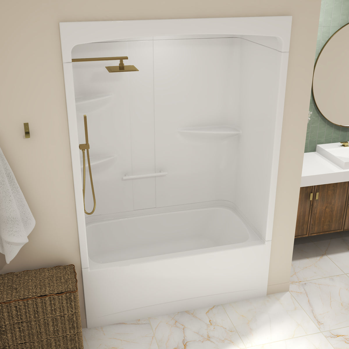 Maax Allia TSR-6032 Acrylic Alcove Three-Piece Tub Shower in White - image 3
