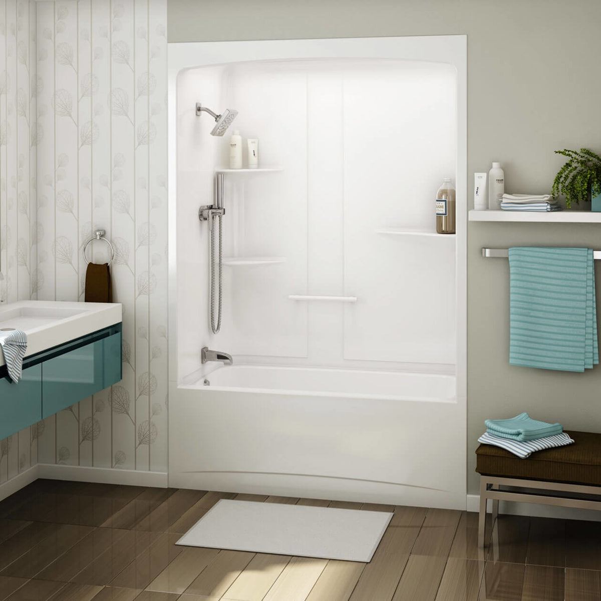 Maax Allia TSR-6032 AFR Acrylic Alcove One-Piece Tub Shower in White
