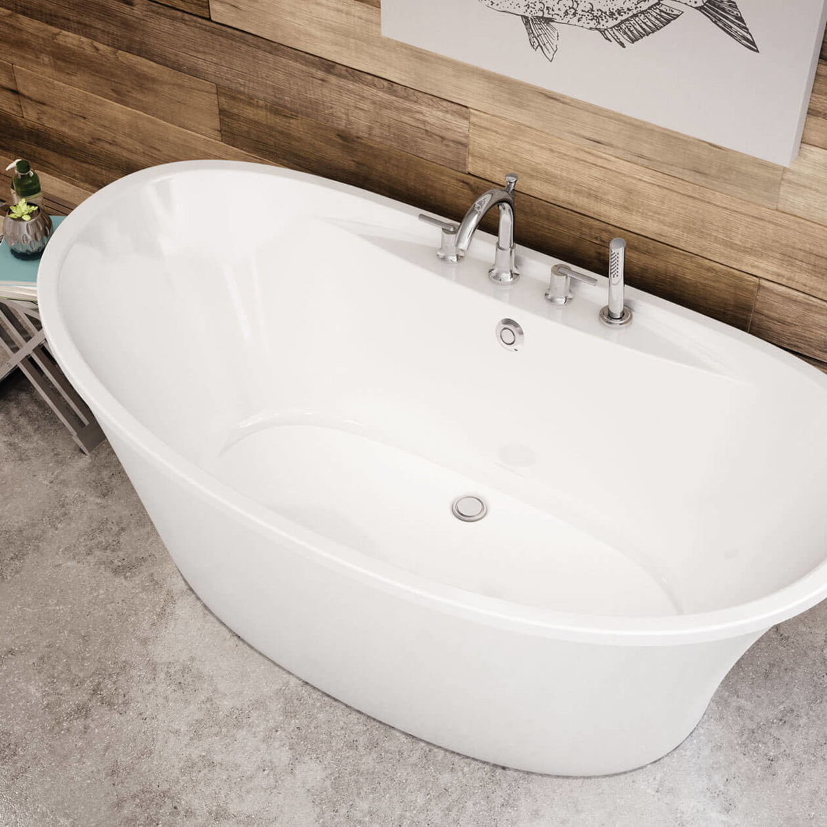 Maax Ariosa 6636 Acrylic Freestanding Center Drain Bathtub in White with Thunder Grey Skirt - image 2