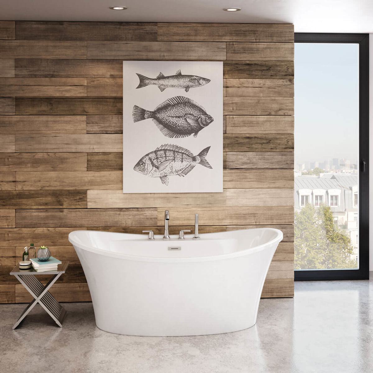 Maax Ariosa 6636 Acrylic Freestanding Center Drain Bathtub in White with Thunder Grey Skirt - image 4