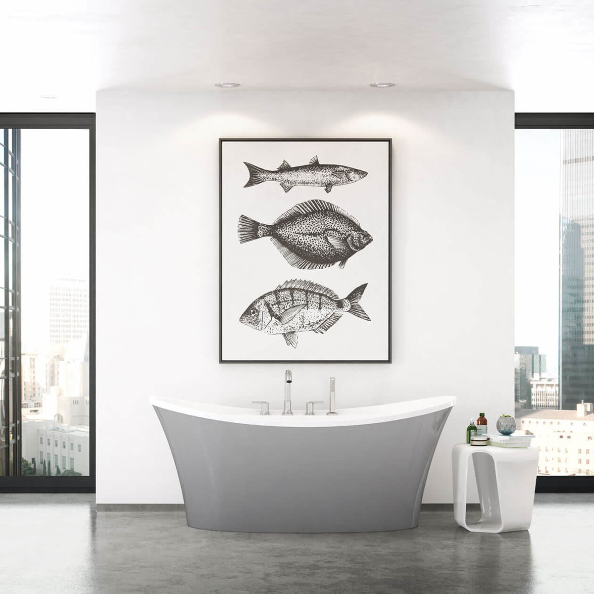 Maax Ariosa 6636 Acrylic Freestanding Center Drain Bathtub in White with Thunder Grey Skirt - image 6