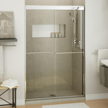 Aura 55-59 x 71 in. 6 mm Sliding Shower Door for Alcove Installation with Clear glass in Chrome - Plumbing Market