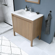 Maax Azaria 30 in Freestanding Single Sink Vanity with Matching Mirror in Warm Oak