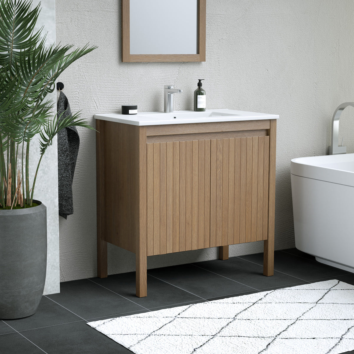 Maax Azaria 30 in Freestanding Single Sink Vanity with Matching Mirror in Warm Oak - image 3
