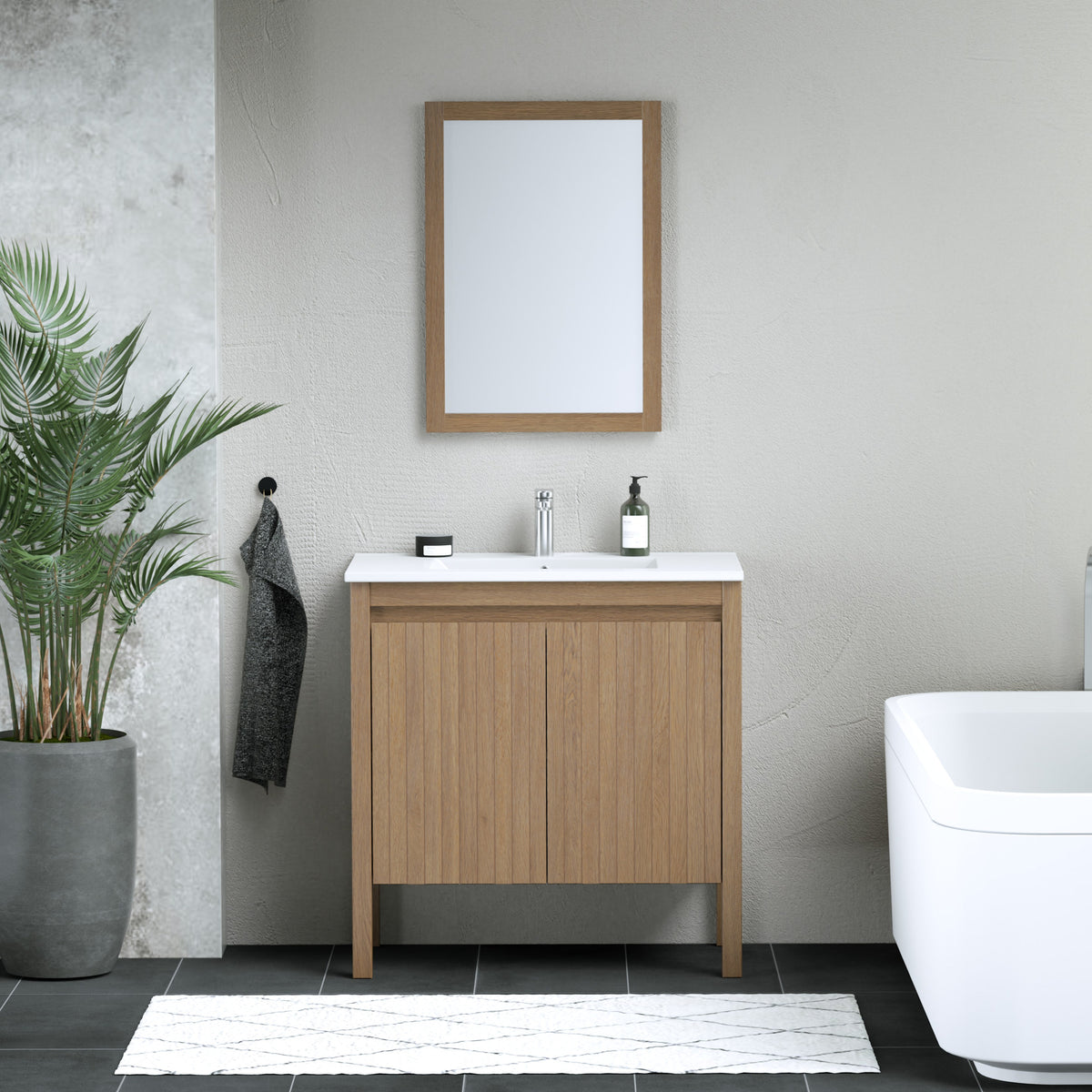 Maax Azaria 30 in Freestanding Single Sink Vanity with Matching Mirror in Warm Oak - image 4