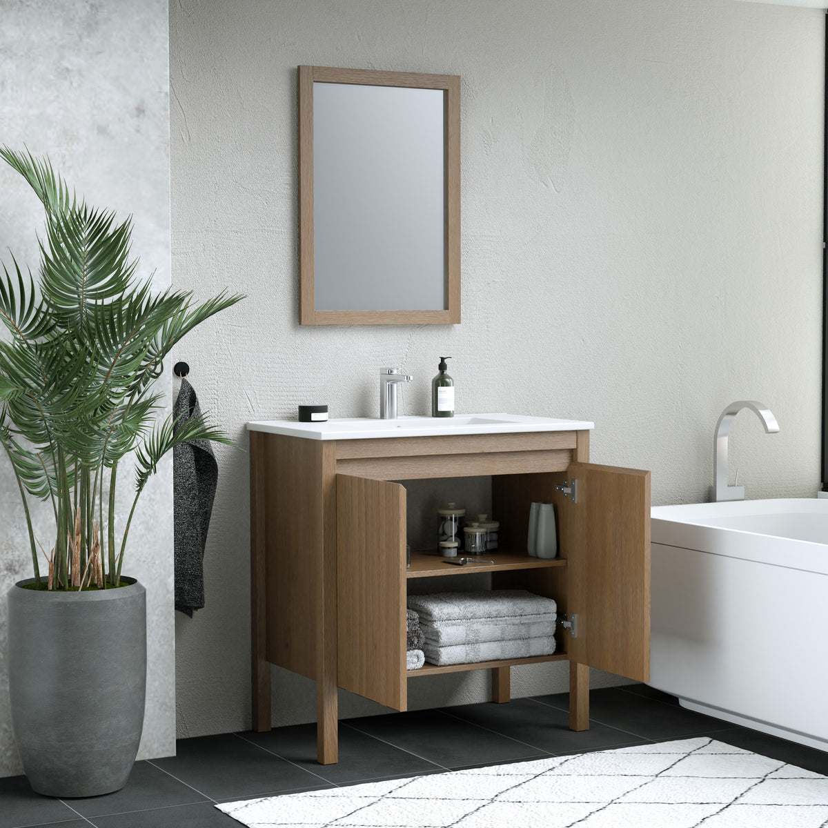 Maax Azaria 30 in Freestanding Single Sink Vanity with Matching Mirror in Warm Oak - image 5