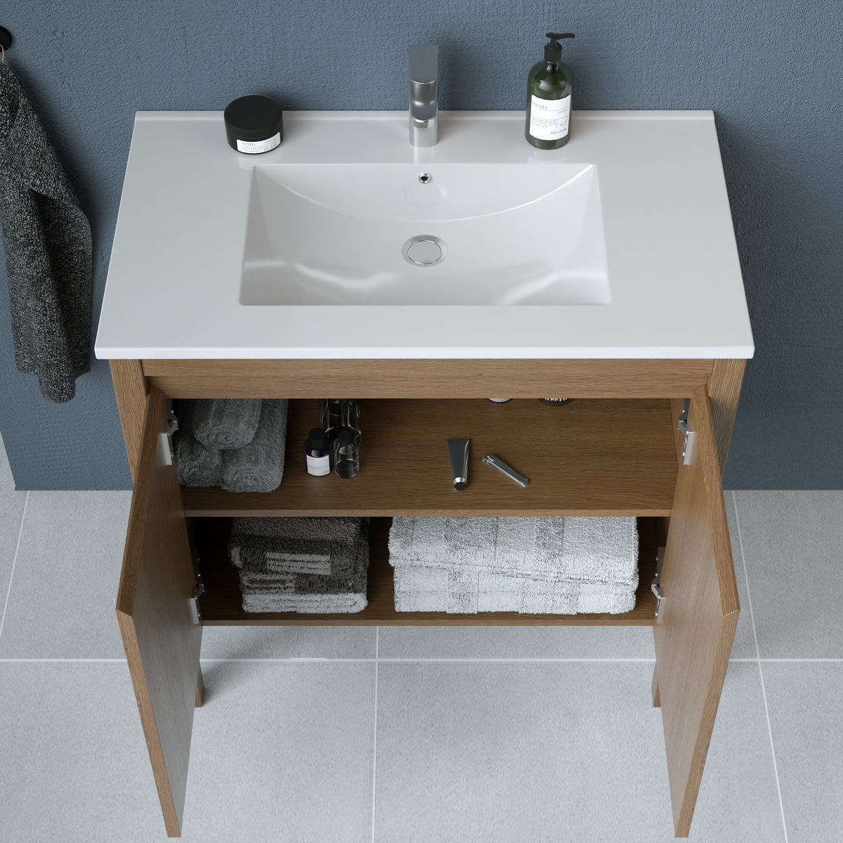 Maax Azaria 30 in Freestanding Single Sink Vanity with Matching Mirror in Warm Oak - image 9