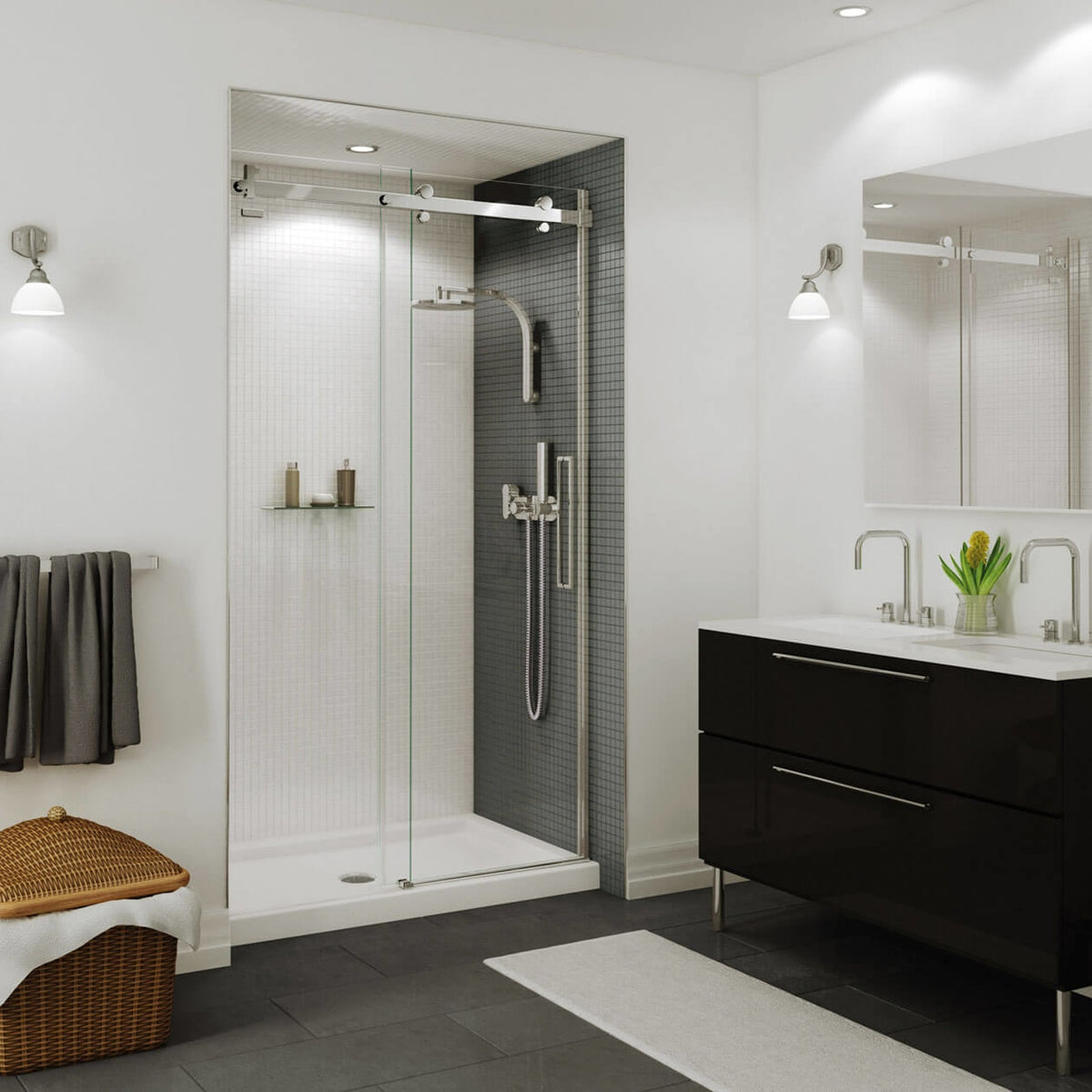Maax B3Round 4834 Acrylic Shower Base in White with Center Drain