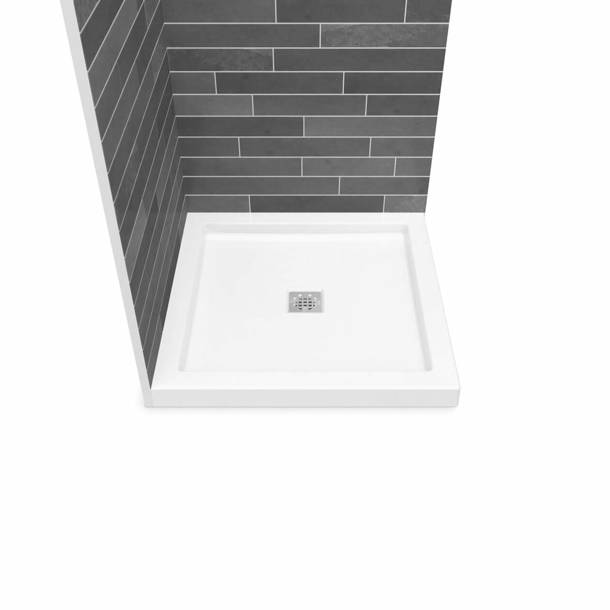 Maax B3Square 3636 Acrylic Corner Left or Right Shower Base in White with Center Drain