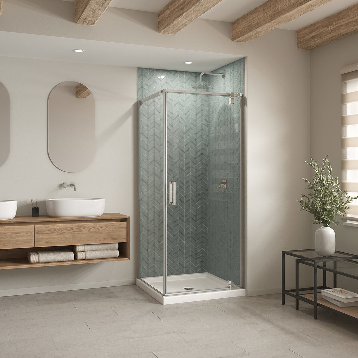 Maax B3Square 3636 Acrylic Corner Left or Right Shower Base in White with Center Drain - image 10