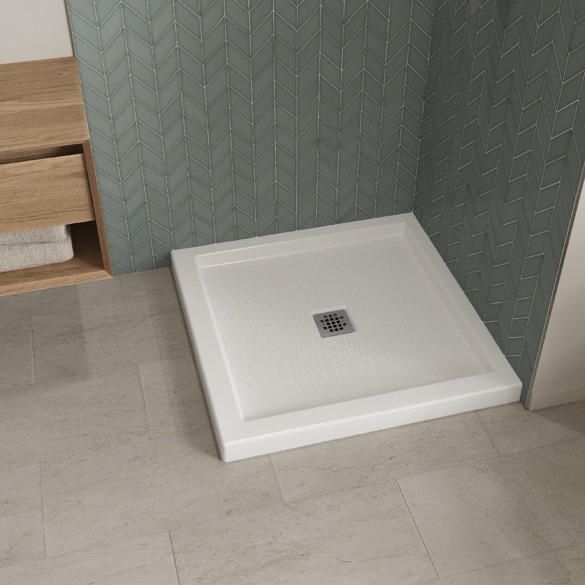 Maax B3Square 3636 Acrylic Corner Left or Right Shower Base in White with Center Drain - image 12