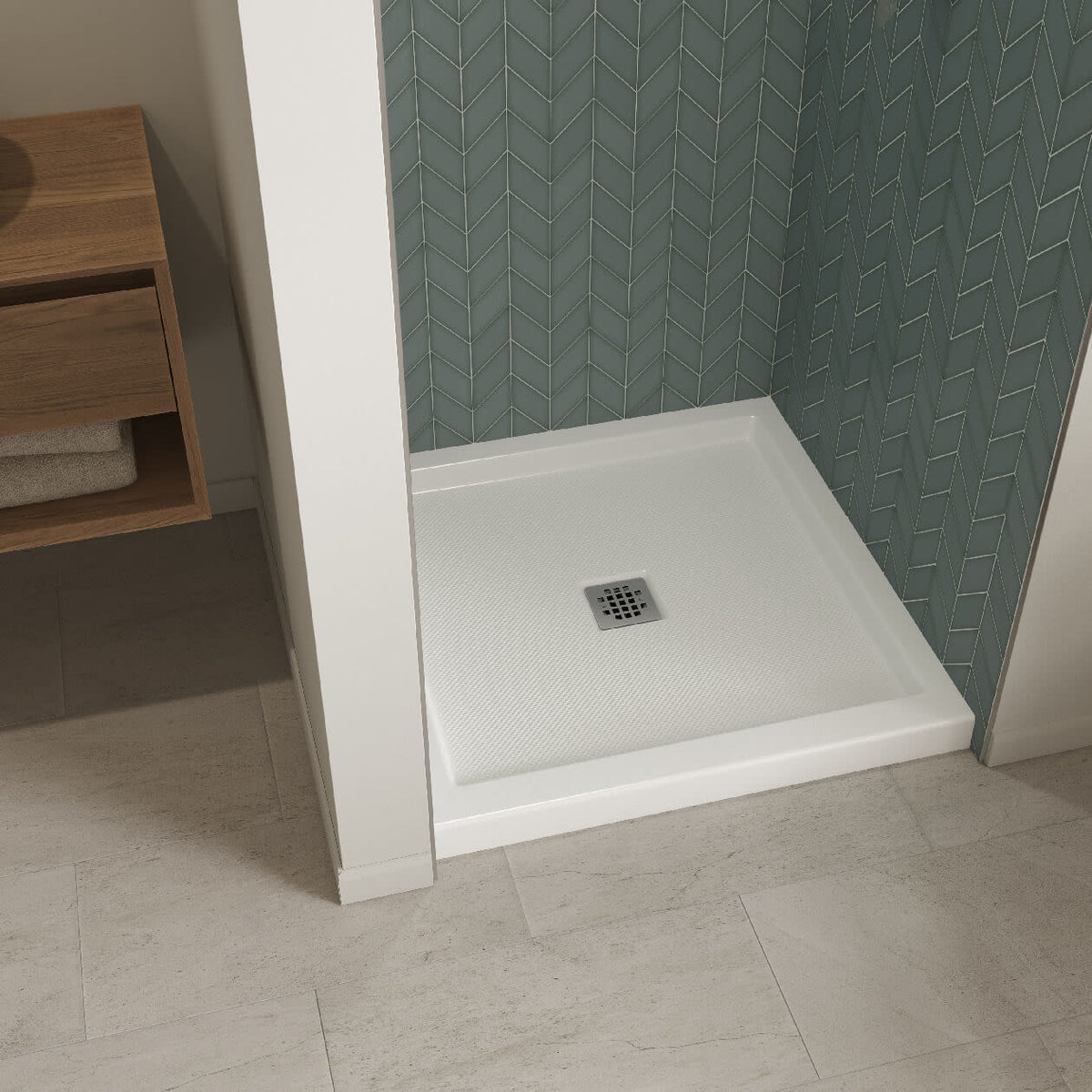 Maax B3Square 3636 Acrylic Corner Left or Right Shower Base in White with Center Drain - image 15