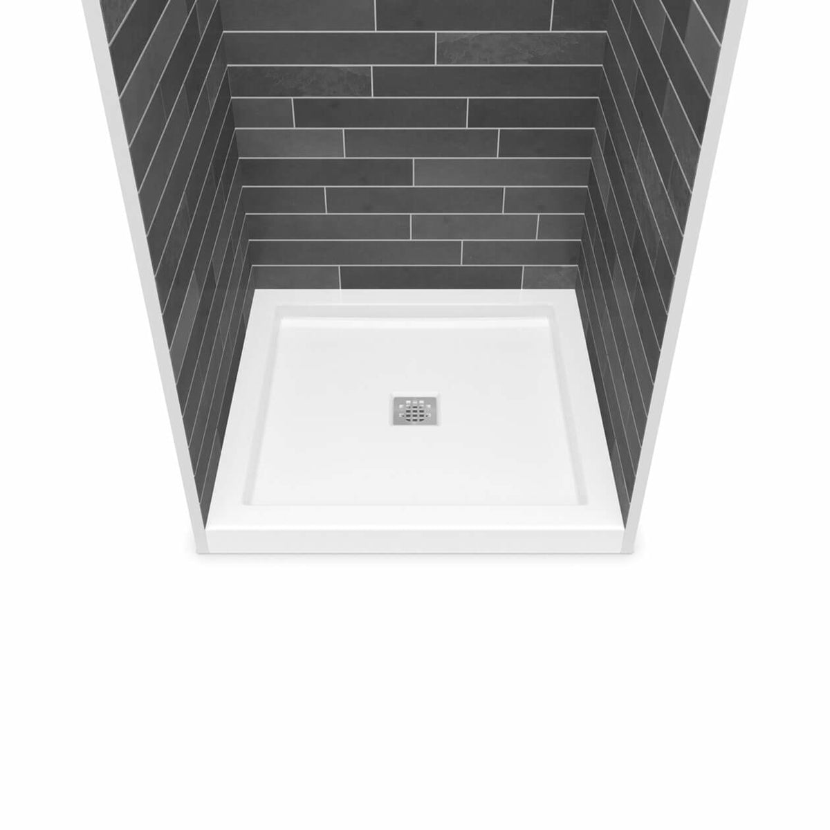 Maax B3Square 3636 Acrylic Corner Left or Right Shower Base in White with Center Drain - image 6