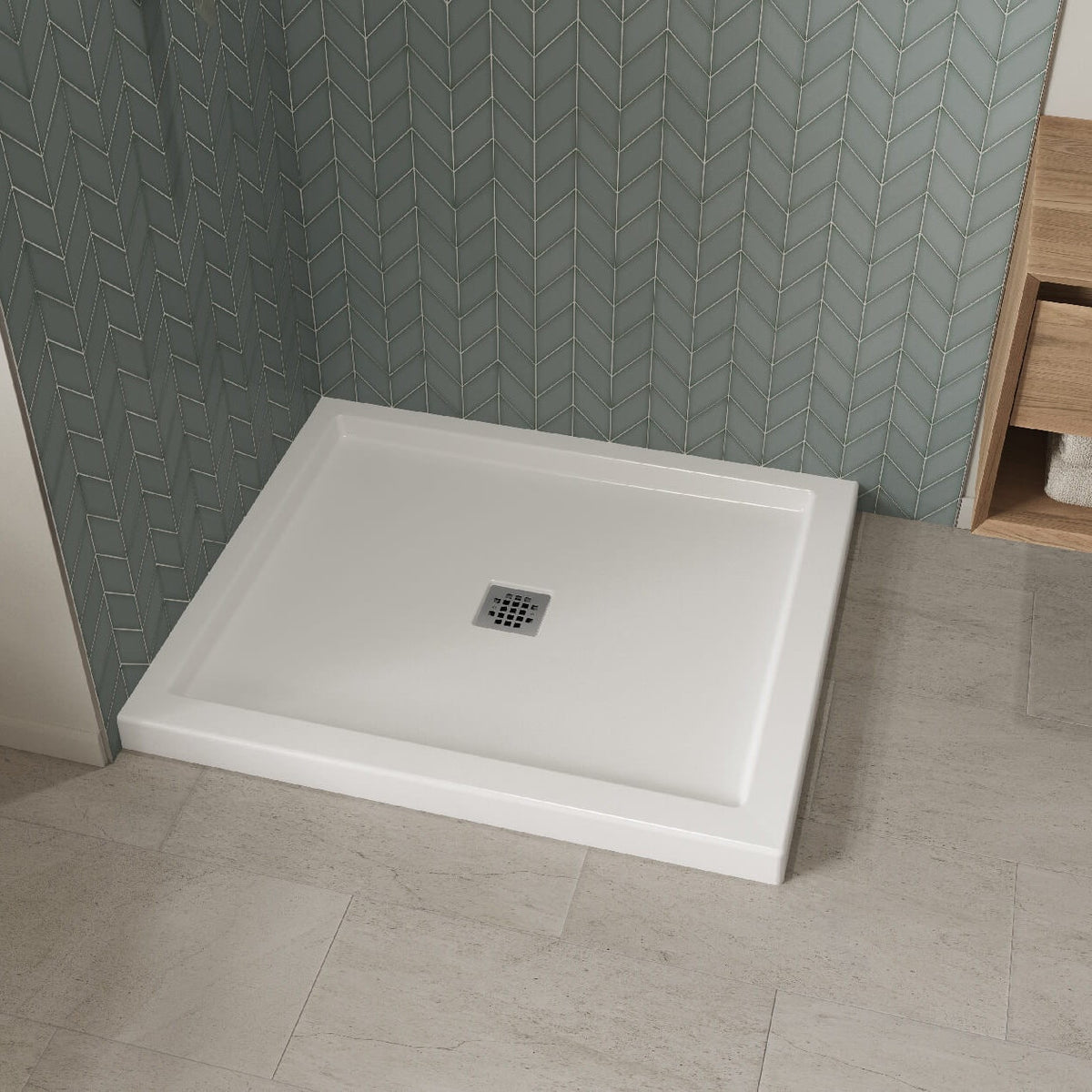 Maax B3Square 4236 Acrylic Shower Base in White with Center Drain - image 7