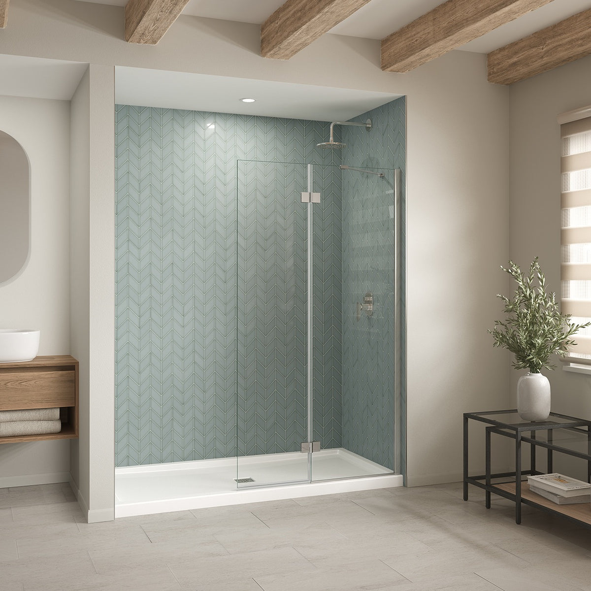 Maax B3Square 7236 Acrylic Shower Base in White with Center Drain