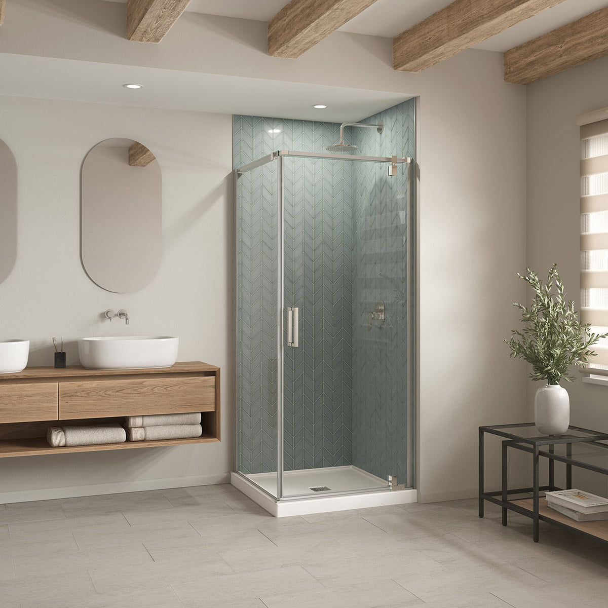 Maax B3X 3636 Acrylic Corner Left or Right Shower Base with Center Drain in White