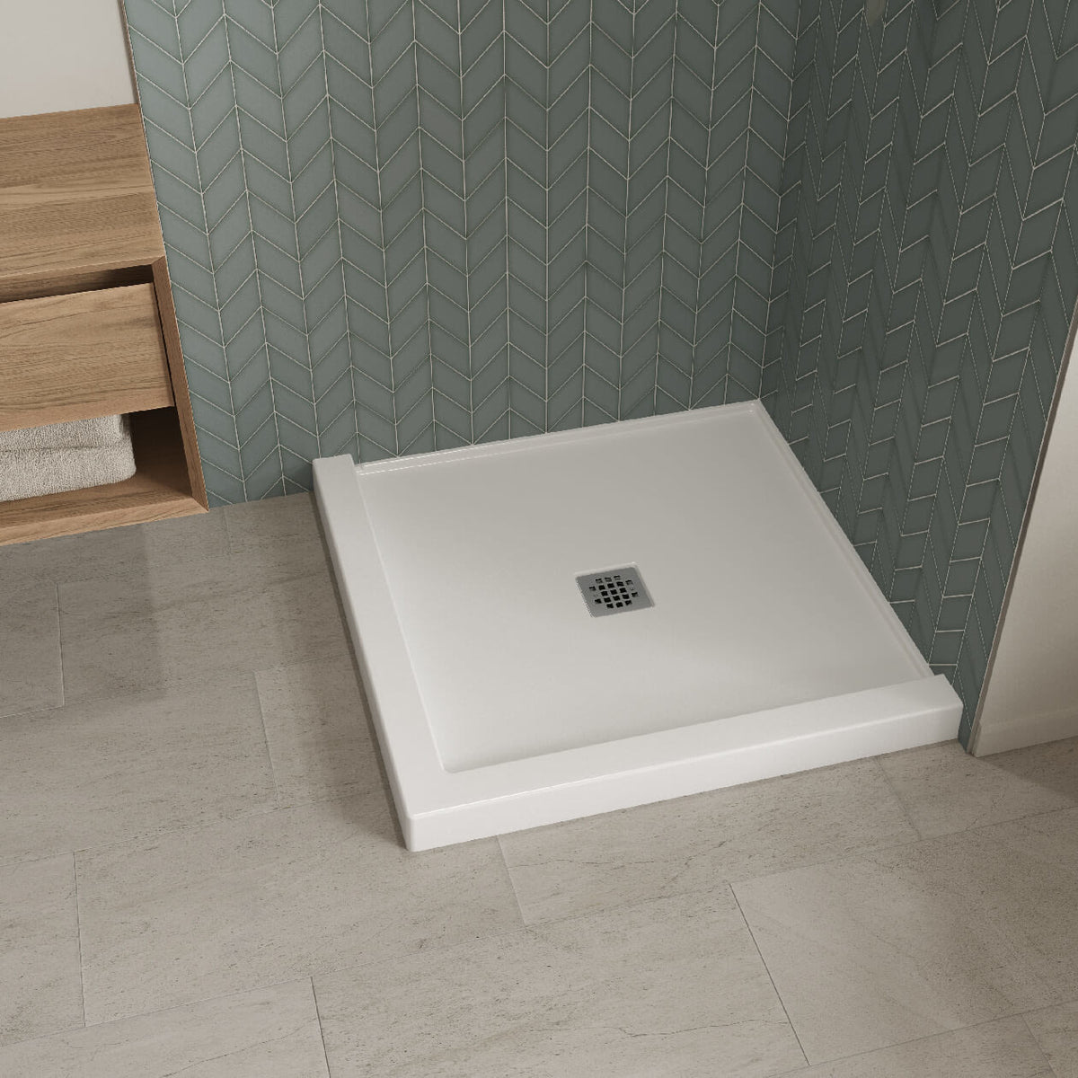 Maax B3X 3636 Acrylic Corner Left or Right Shower Base with Center Drain in White - image 2