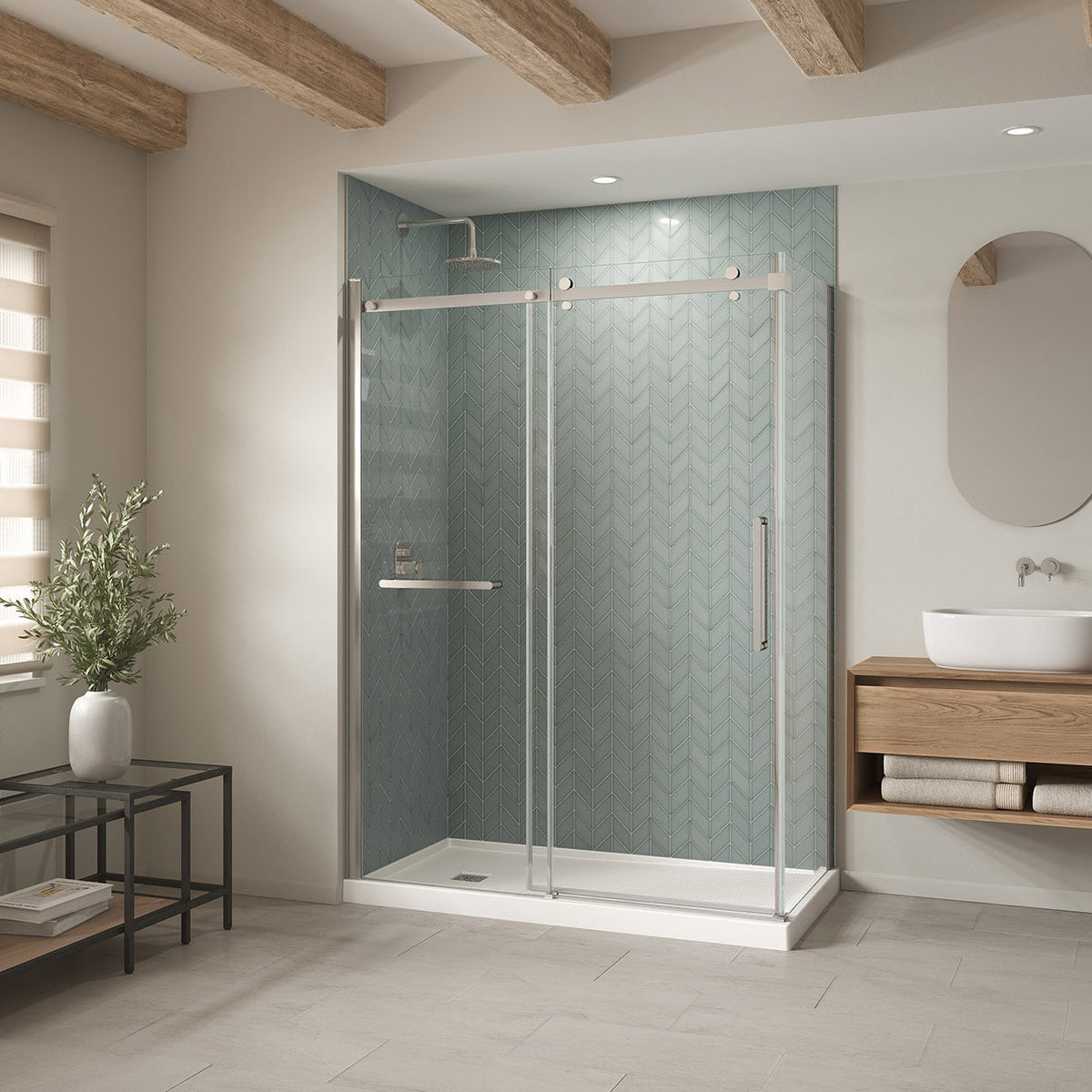 Maax B3X 6032 Acrylic Corner Left Shower Base with Left-Hand Drain in White