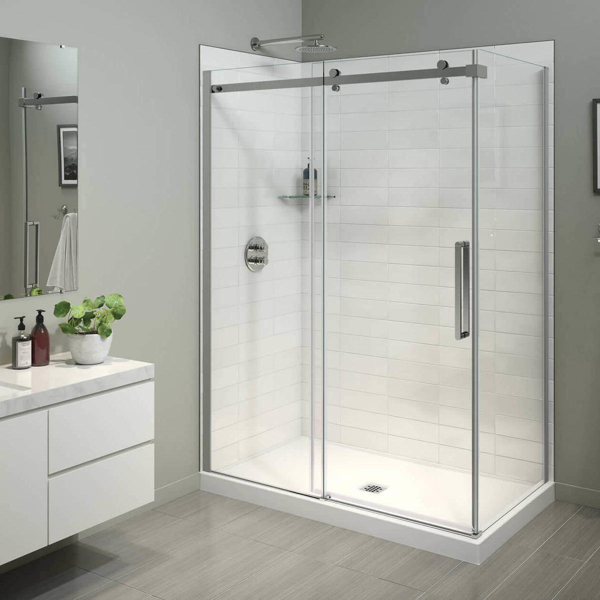 Maax B3X 6036 Acrylic Corner Left Shower Base with Center Drain in White