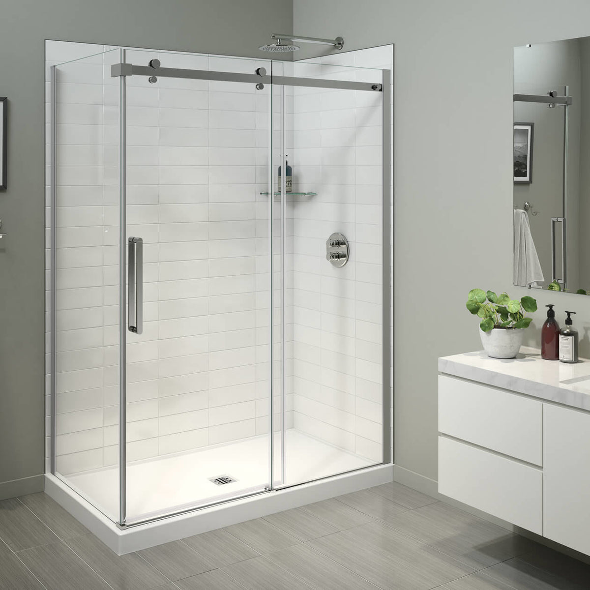 Maax B3X 6036 Acrylic Corner Right Shower Base with Center Drain in White