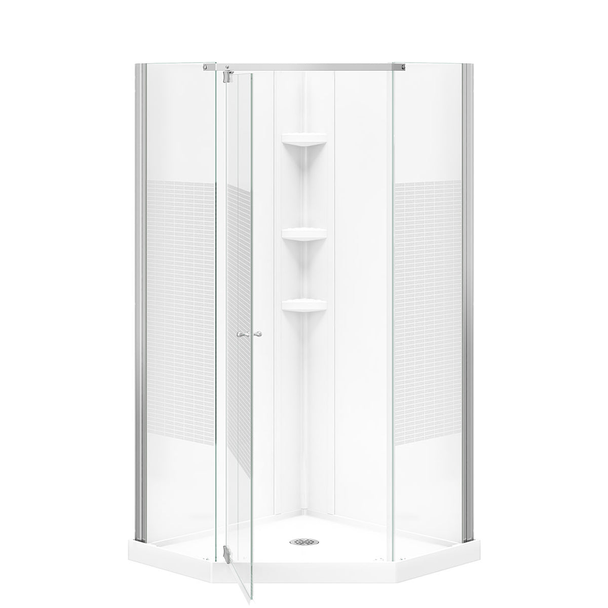 Maax Begonia Carbon 36 x 36 Polystyrene Center Drain Shower Kit in White with Carbon glass in Chrome - image 4