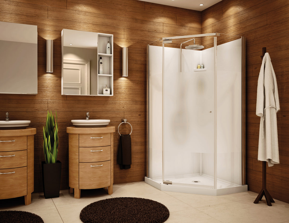 Maax Begonia Centre Silk 36 x 36 Polystyrene Center Drain Shower Kit in White with Centre Silk Glass in Chrome - image 2