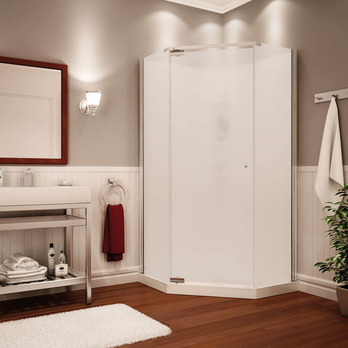 Maax Begonia Pebble 36 x 36 Polystyrene Center Drain Shower Kit in White with Pebble glass in Chrome - image 2