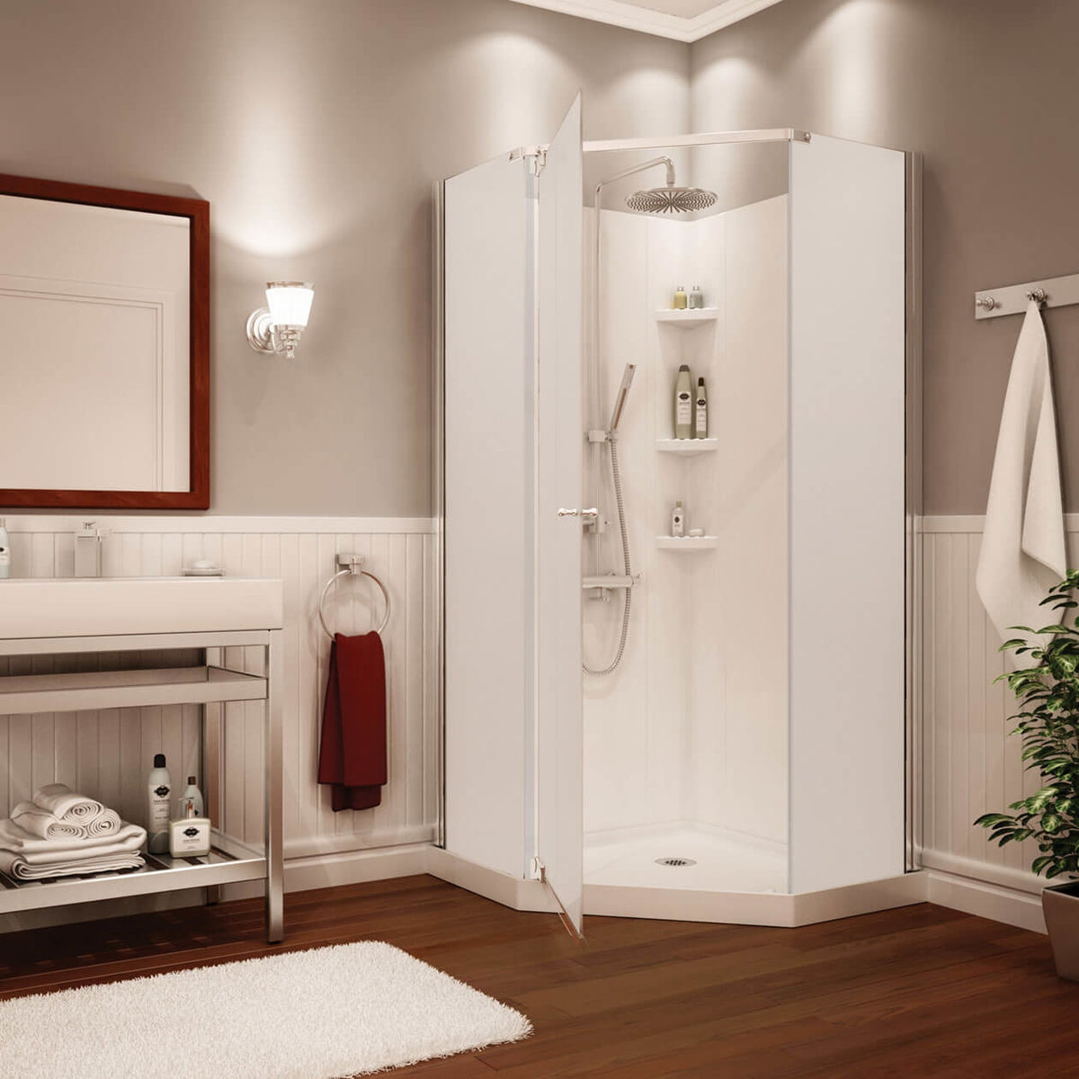 Maax Begonia Pebble 36 x 36 Polystyrene Center Drain Shower Kit in White with Pebble glass in Chrome - image 3
