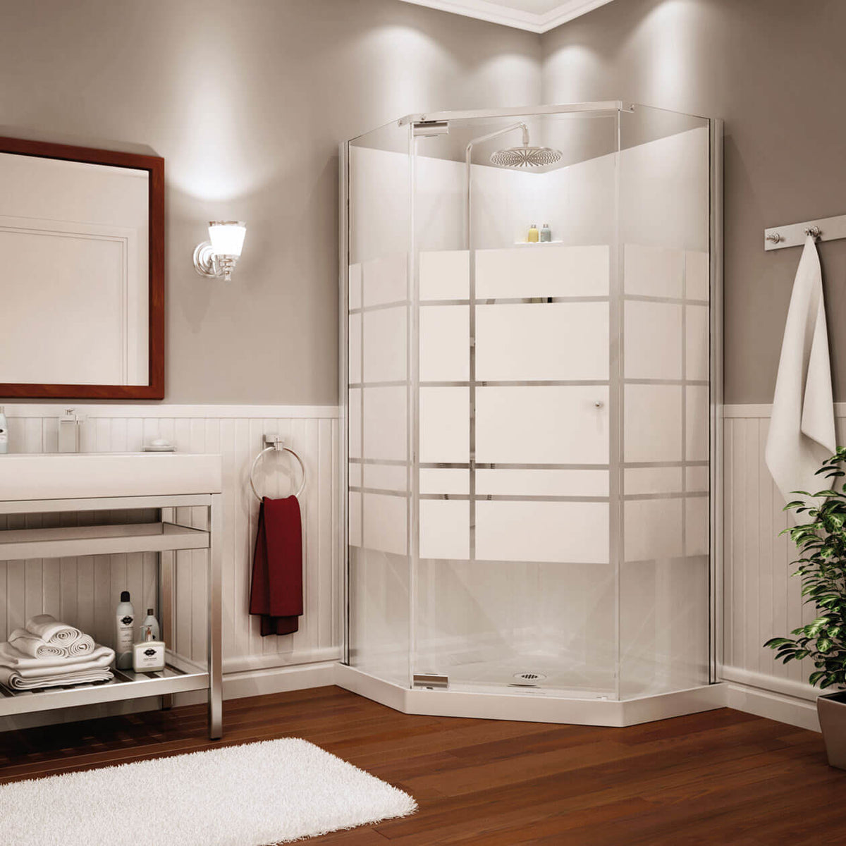 Maax Begonia Soho 36 x 36 Polystyrene Center Drain Shower Kit in White with Soho glass in Chrome - image 2