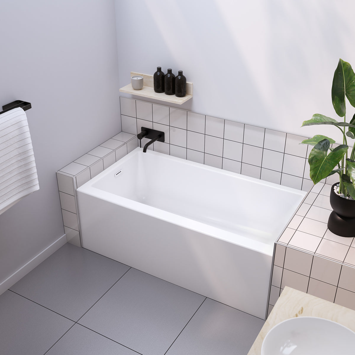 Maax Bosca 6030 IFS AFR Acrylic Alcove Bathtub in White with Linear Overflow