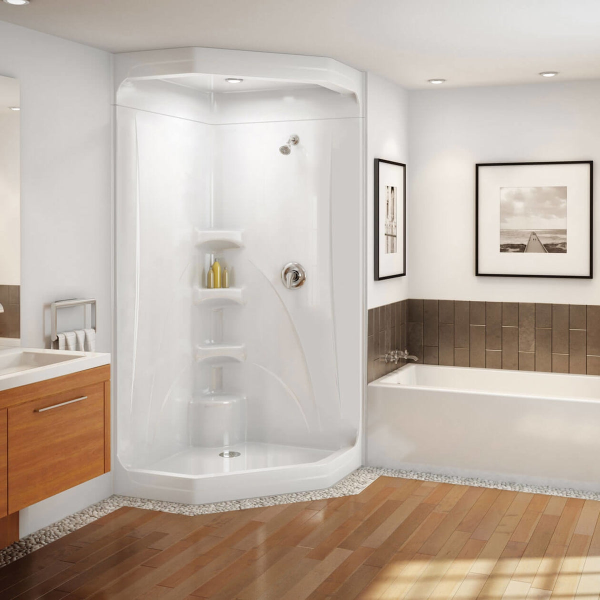 Maax Brio II 40 x 40 Acrylic Corner Center Drain One-Piece Shower in White