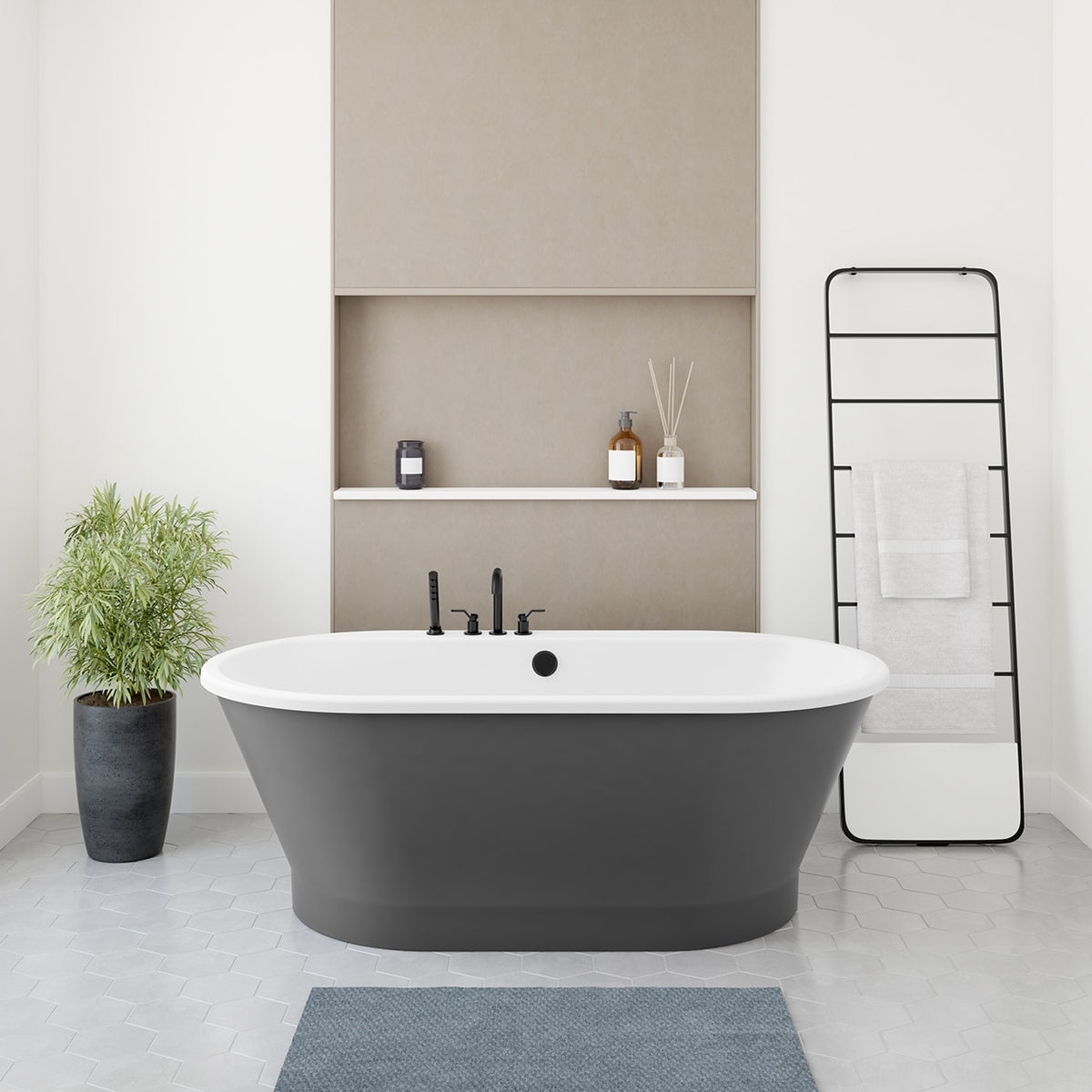 Maax Brioso 6636 AcrylX Freestanding Center Drain Bathtub in White with Black Skirt - image 15