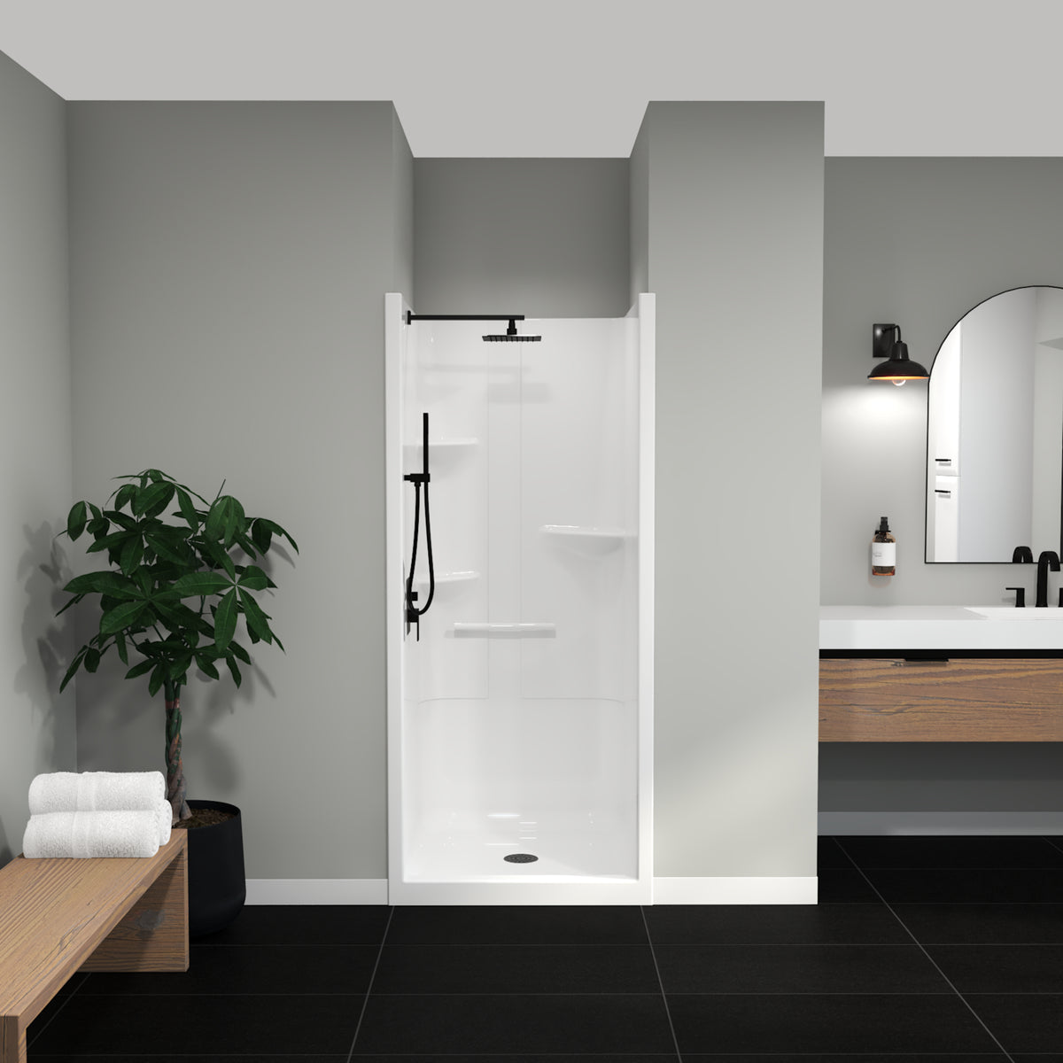 Maax Camelia SH-3636 Acrylic Alcove Center Drain No Seat One-Piece Shower in White
