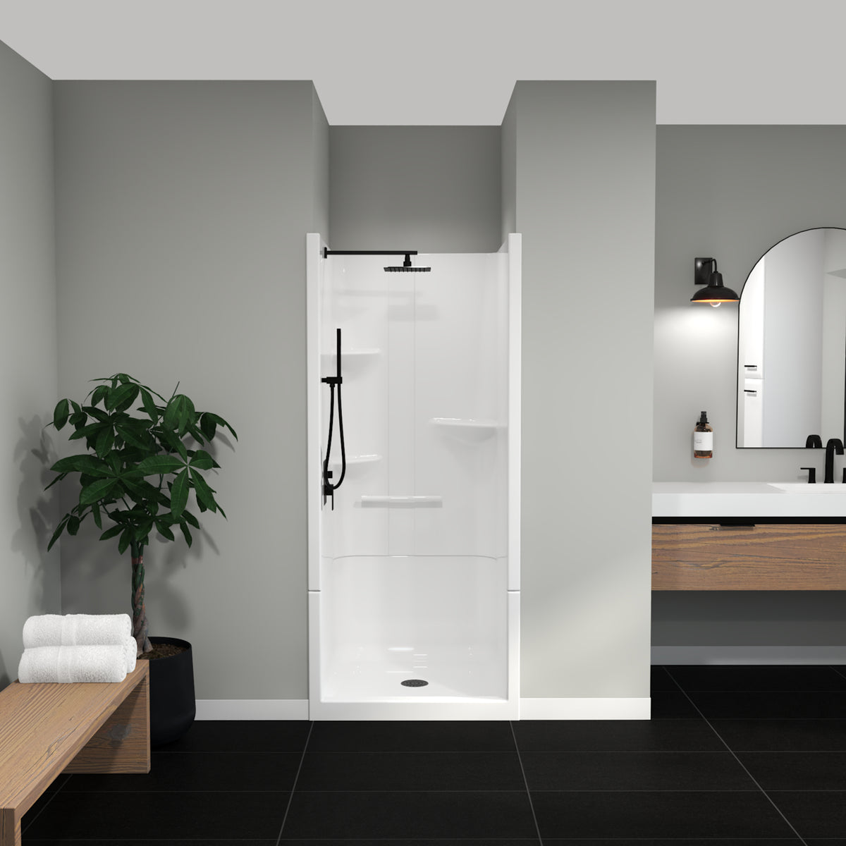 Maax Camelia SH-3636 Acrylic Alcove Center Drain No Seat Two-Piece Shower in White