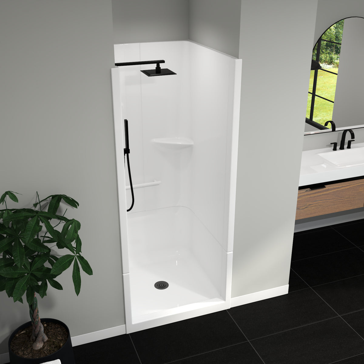 Maax Camelia SH-3636 Acrylic Alcove Center Drain No Seat Two-Piece Shower in White - image 4