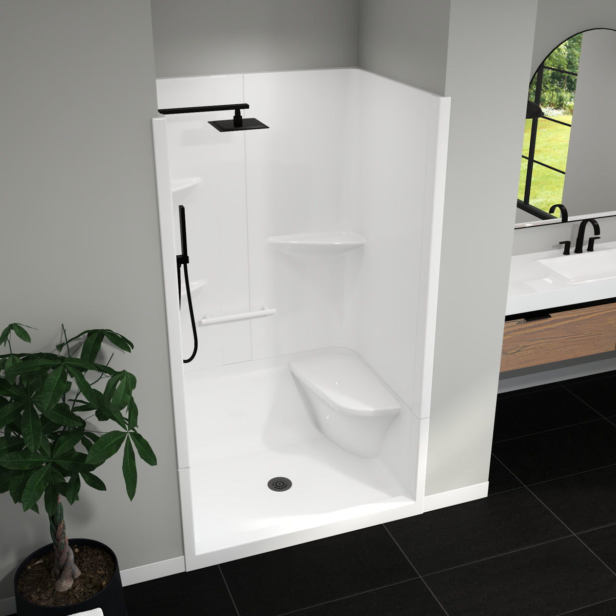 Maax Camelia SH-4834 Acrylic Alcove Center Drain Left Molded Seat Two-Piece Shower in White - image 14
