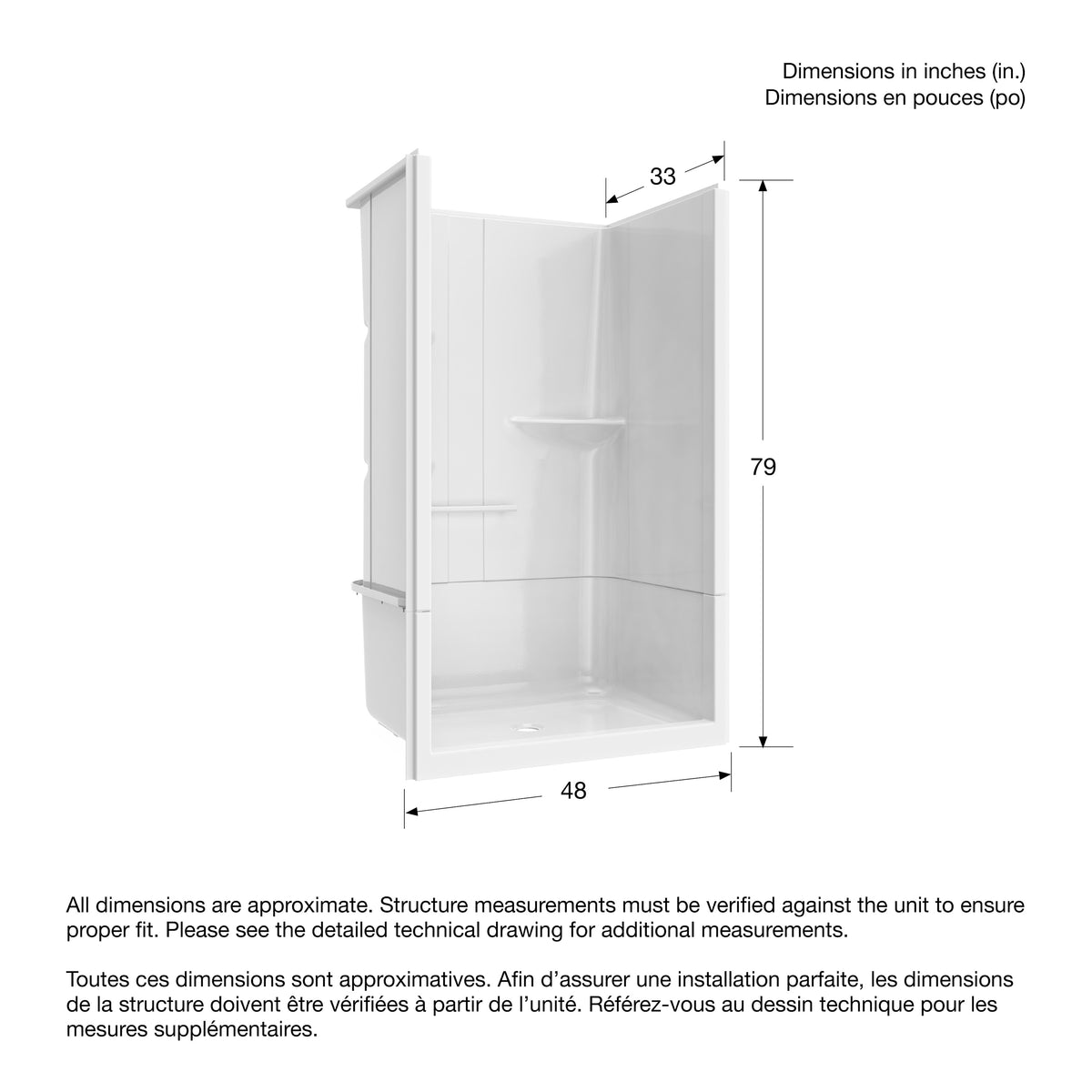 Maax Camelia SH-4834 Acrylic Alcove Center Drain Left Molded Seat Two-Piece Shower in White - image 2