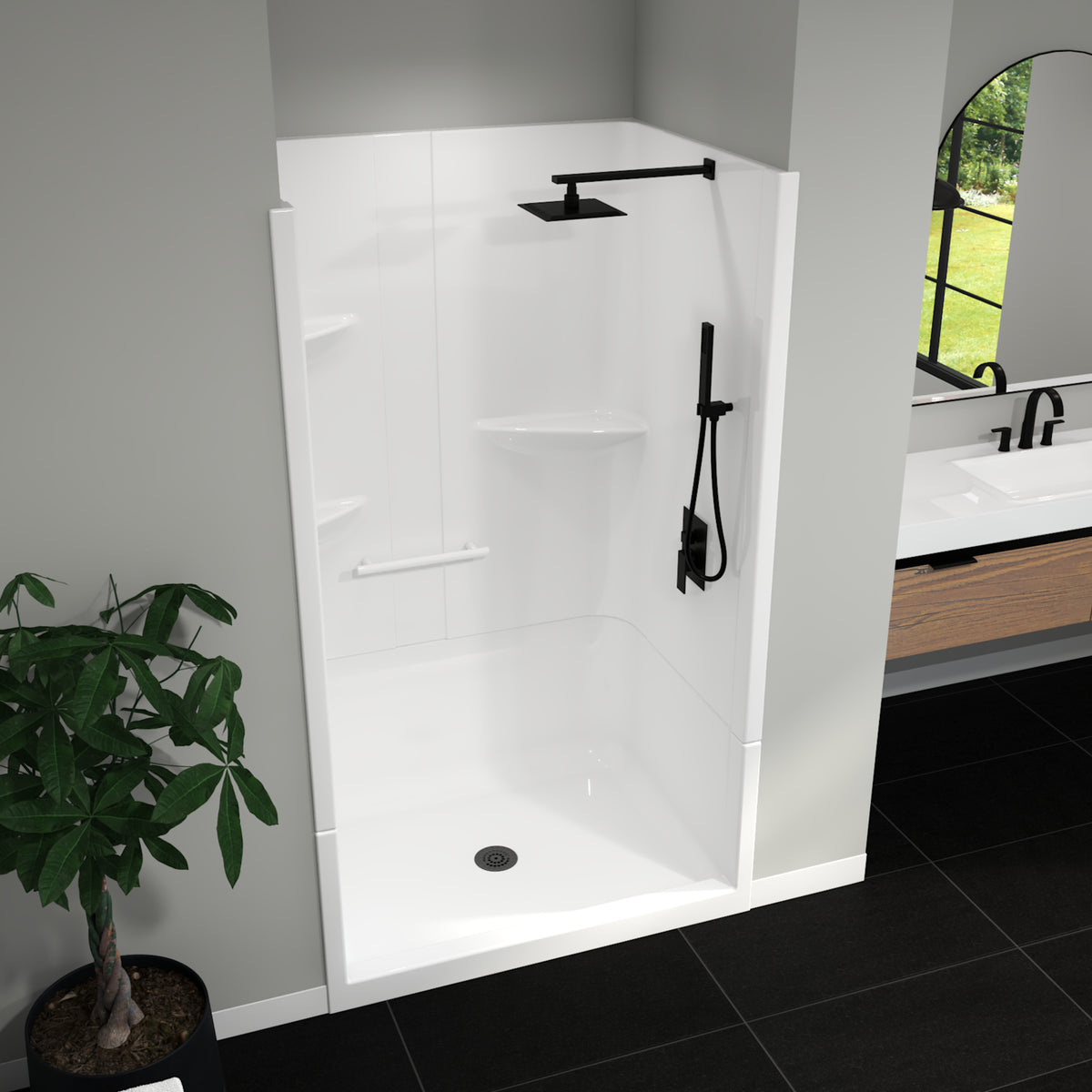 Maax Camelia SH-4834 Acrylic Alcove Center Drain Left Molded Seat Two-Piece Shower in White - image 4