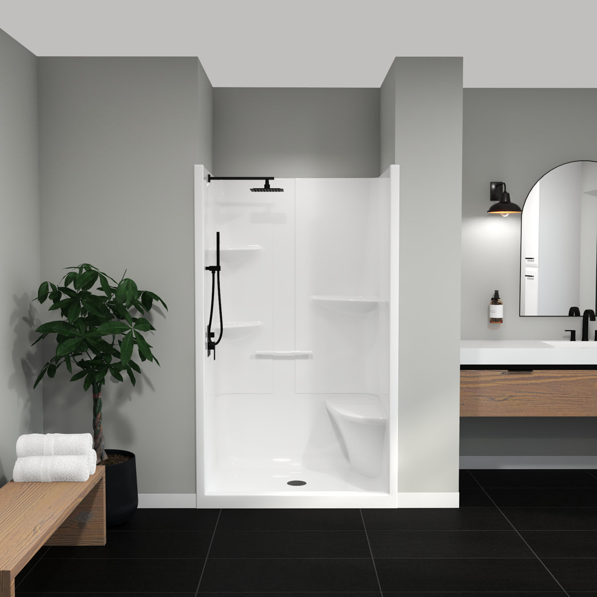 Maax Camelia SH-4834 Acrylic Alcove Center Drain Right Molded Seat One-Piece Shower in White - image 11