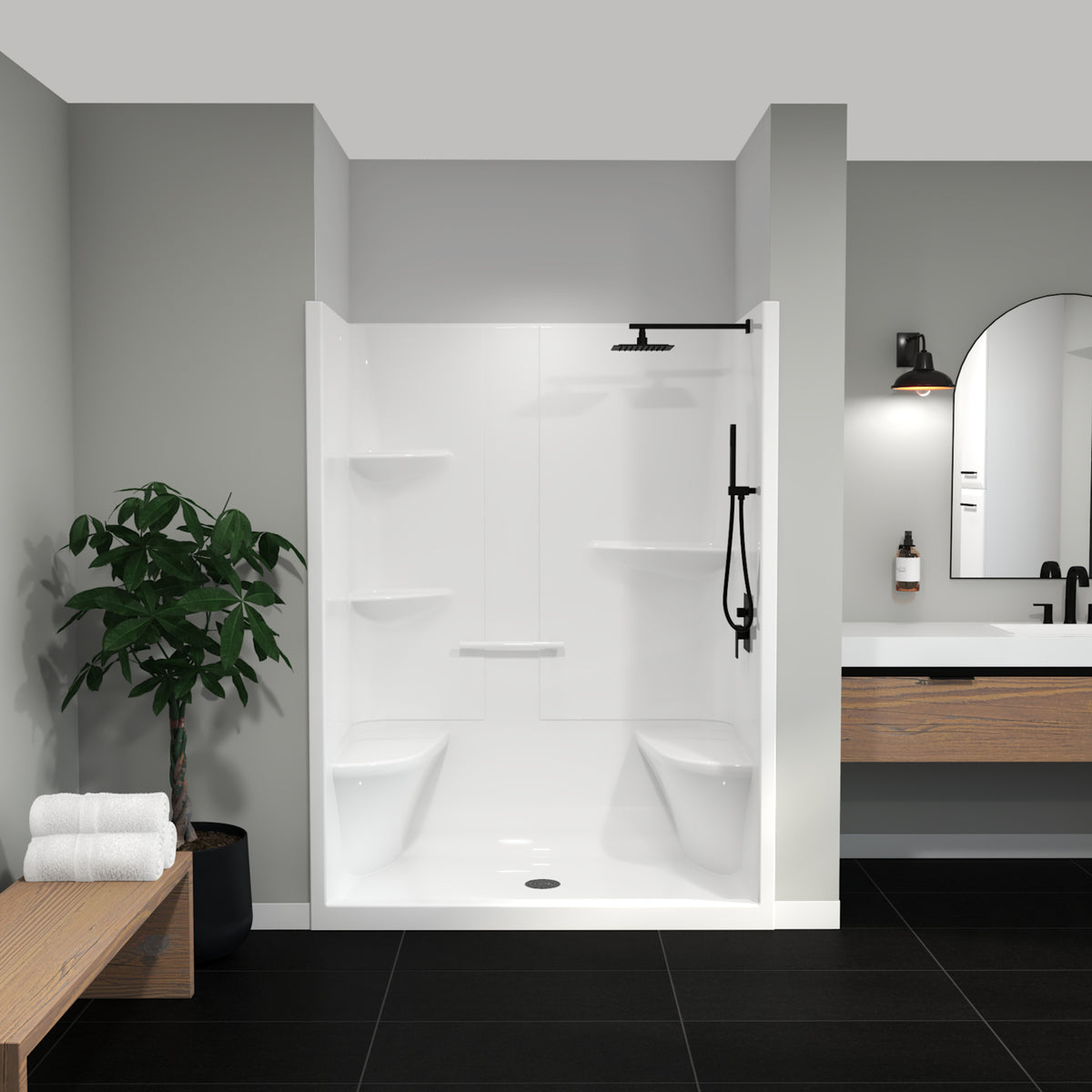 Maax Camelia SH-6034 Acrylic Alcove Left and Right Molded Seat One-Piece Shower in White - image 26