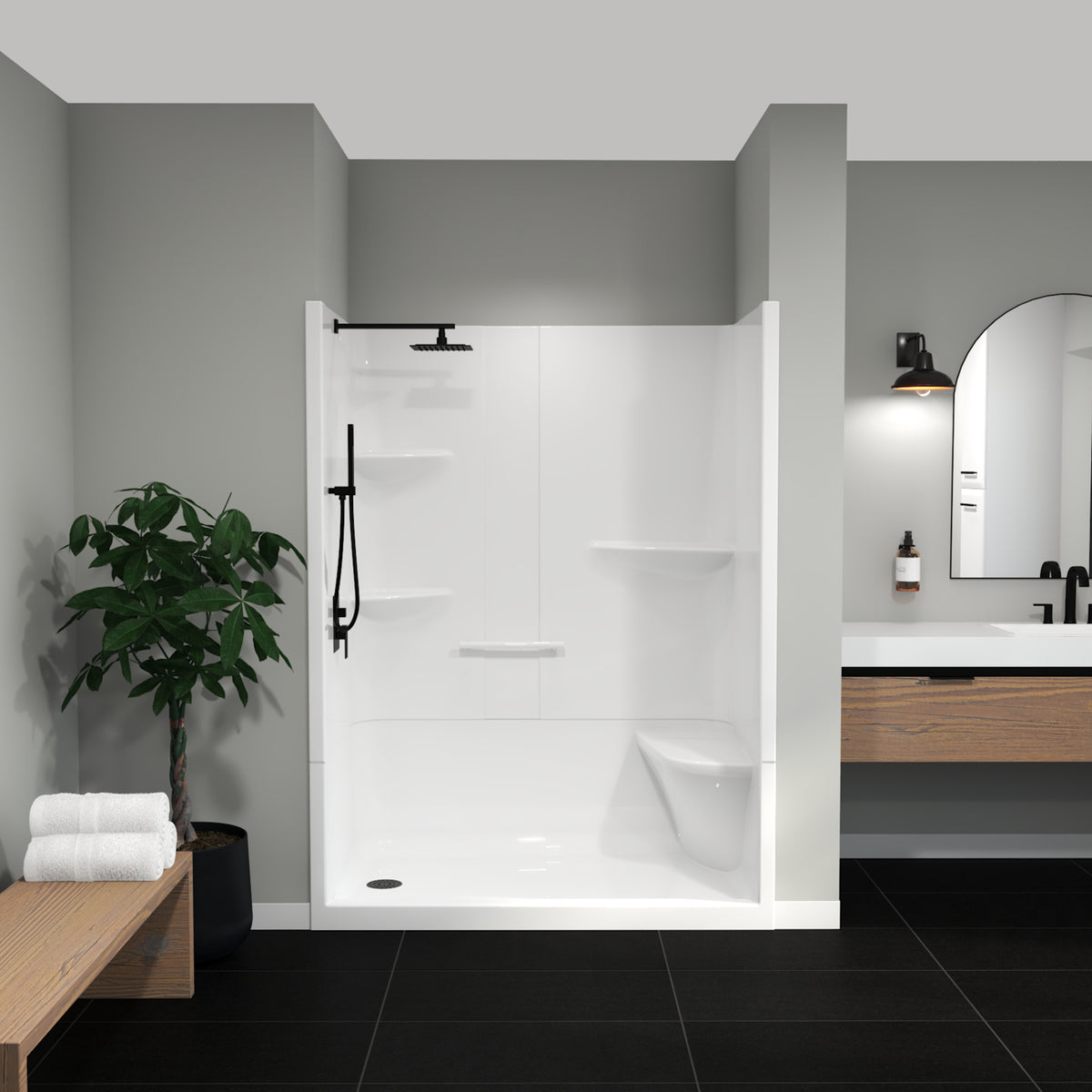 Maax Camelia SH-6034 Acrylic Alcove Left and Right Molded Seat Two-Piece Shower in White