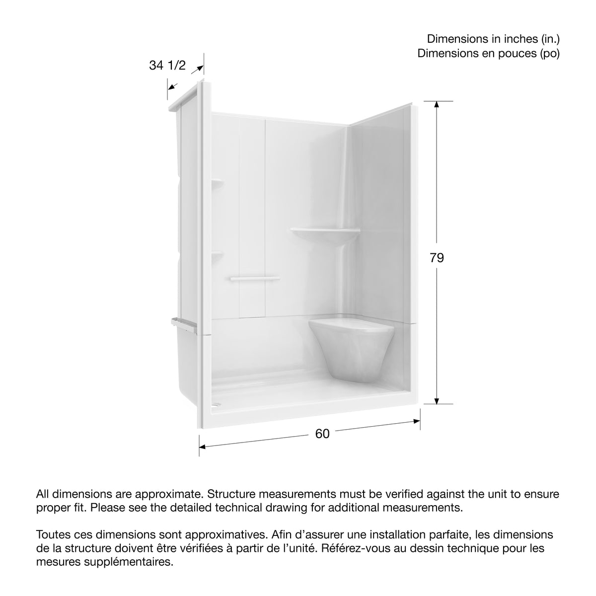 Maax Camelia SH-6034 Acrylic Alcove Left and Right Molded Seat Two-Piece Shower in White - image 2